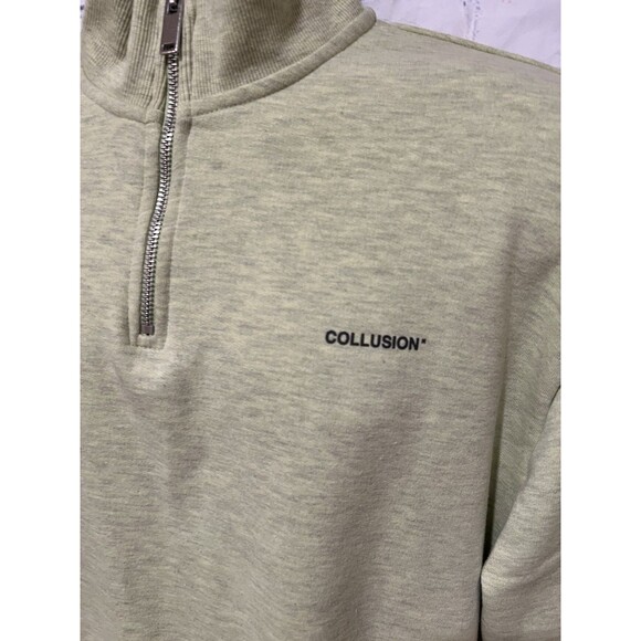 COLLUSION Men’s sweatshirt in green with a quarter-zip neckline Size Large - Picture 2 of 7